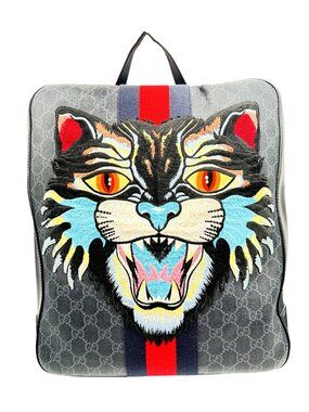 Gucci Black/Grey GG Supreme Canvas Angry Cat Backpack Bag